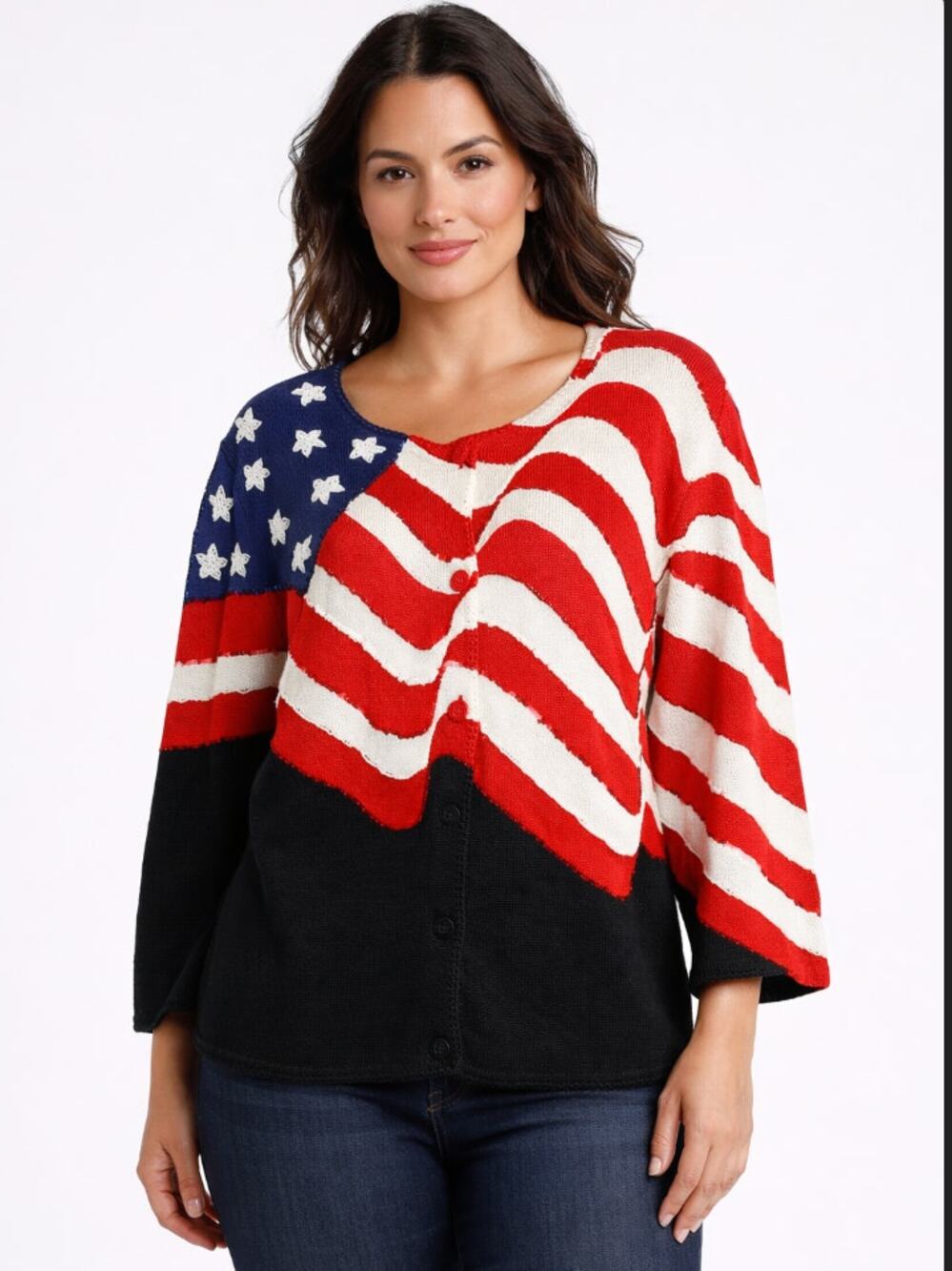 Michael Simon USA Red White Blue American Flag Design Woven Silk Sweater sz OX